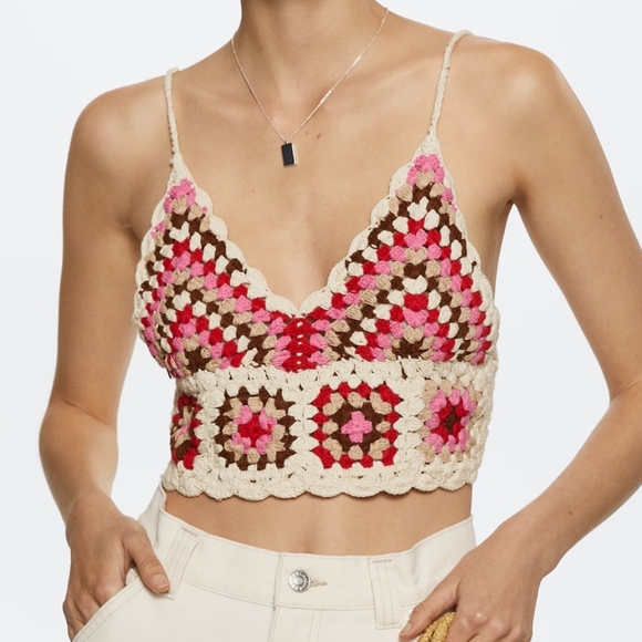 Mango Tops - Mango handmade crochet top SZ M NWT